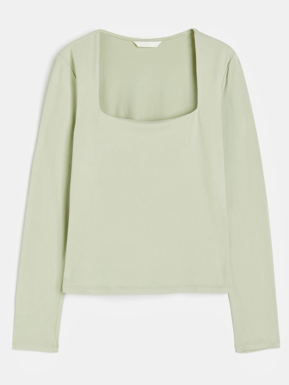 H&M NWT Square Neck Long Sleeve double lined stretchy Top - Light Sage green